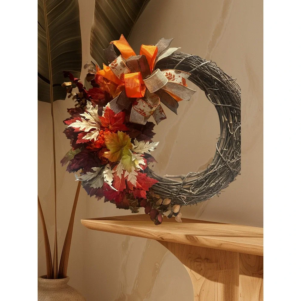 Handmade Fall Foliage Wreath; Autumn Wreath